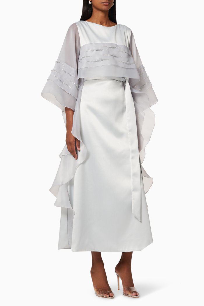 

Embellished Tulle Kaftan, Grey