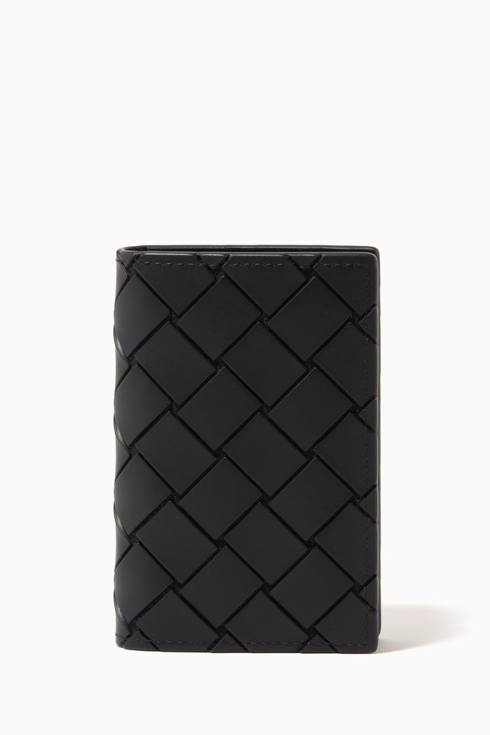 

Bi-fold Card Case in Intrecciato Rubber, Black