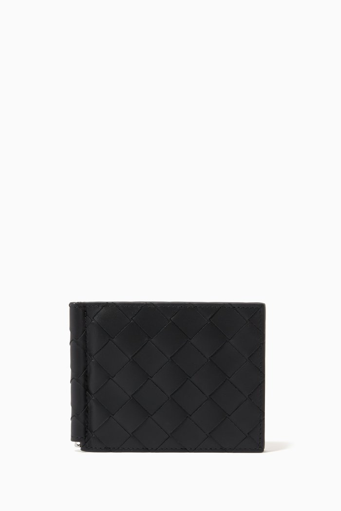 

Bi-fold Wallet with Money Clip in Intrecciato Calfskin, Black