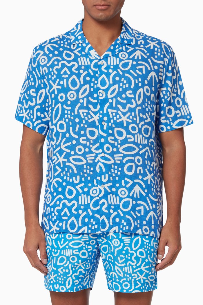 

Mars Printed Shirt in Linen, Blue