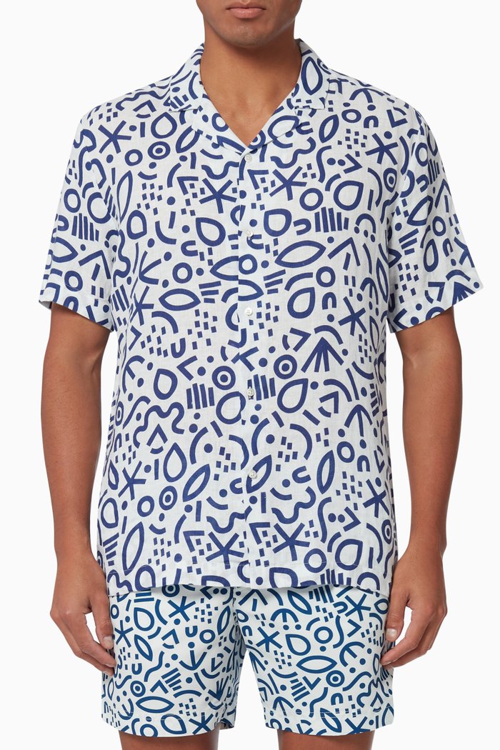 

Mars Printed Shirt in Linen, White