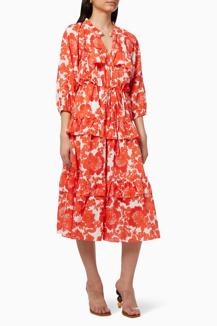 

Berenice Coral Print Dress, Orange