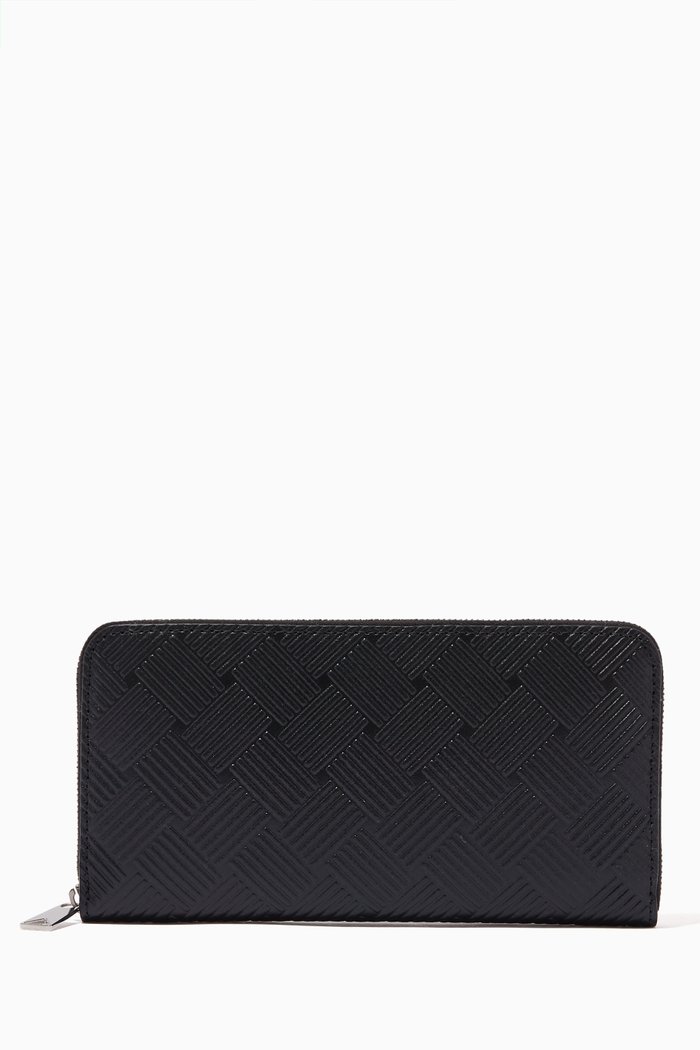 

Zip Around Wallet in Intrecciato Debossed Calfskin, Black