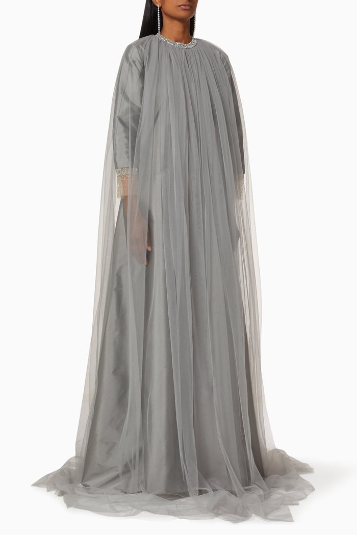 

Blossom Tulle Cape & Dress Set with Embroidery, Multicolour