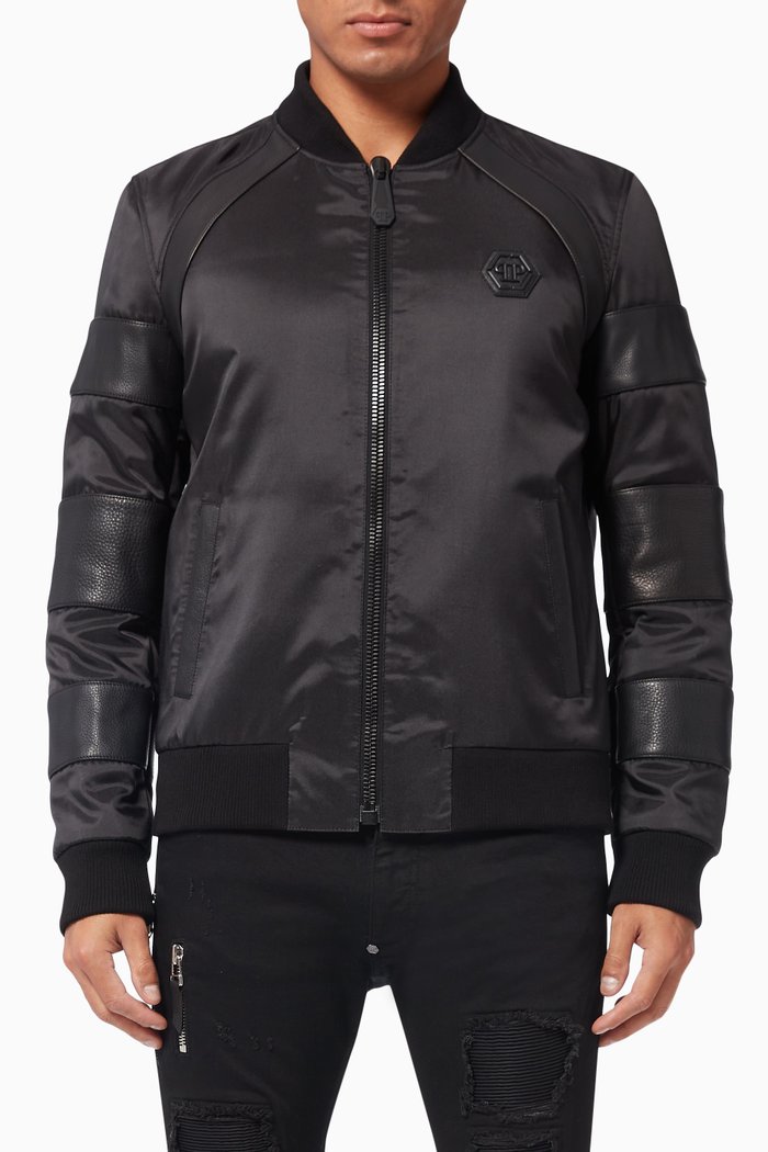 

Iconic Plein Bomber with Nylon in Leather, Black