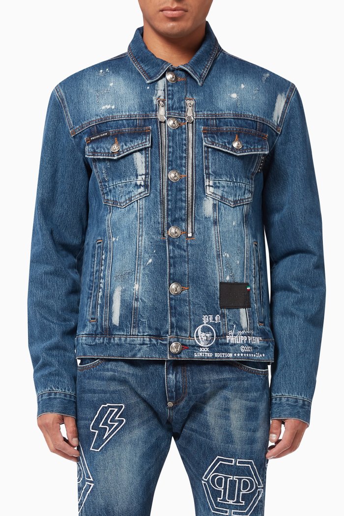 

Denim Skull Jacket in Cotton, Blue