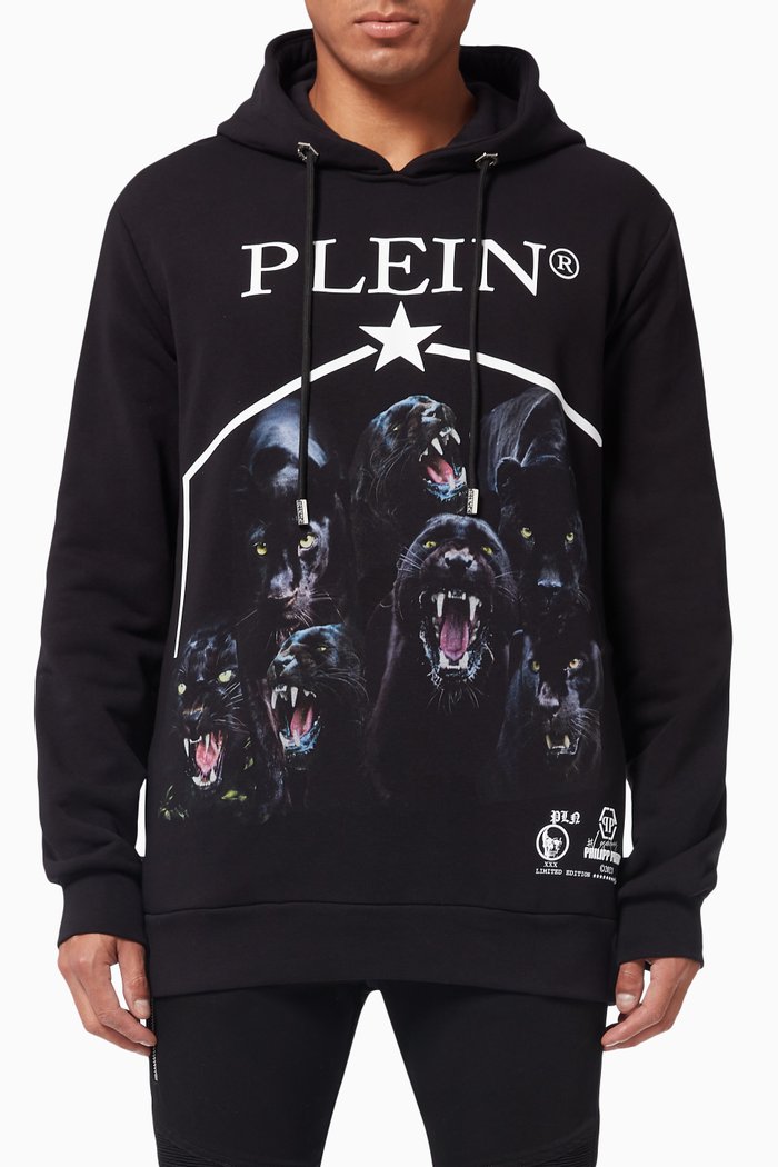 

Panther Hooded Sweatshirt in Cotton, Black