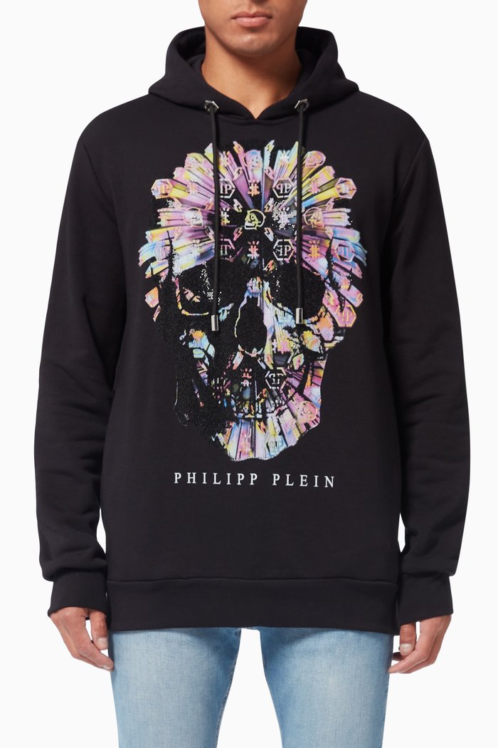 

Colourful Skull Hooded Sweatshirt in Cotton, Black
