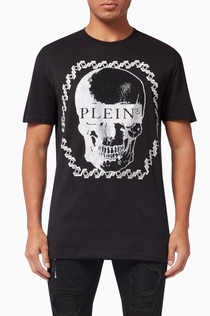

Skull Print T-shirt with Rhinestones, Black