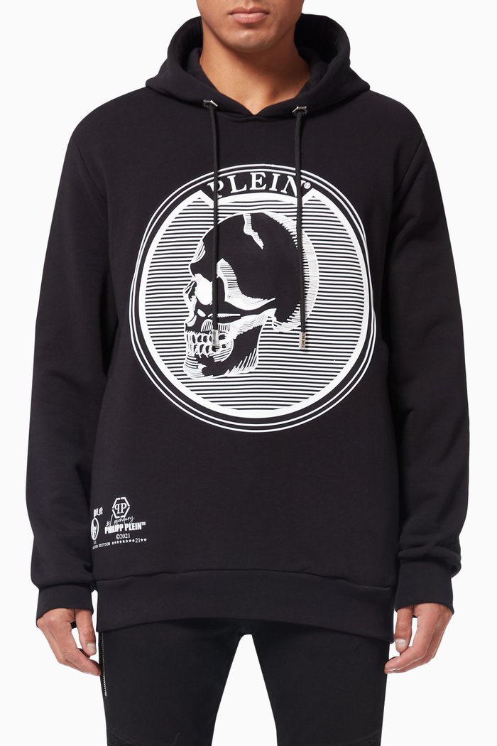 

Outline Skull Hooded Sweatshirt in Cotton, Black