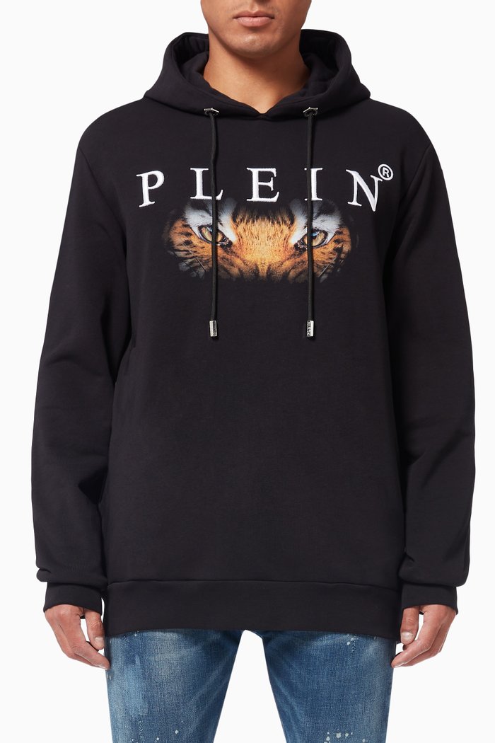 

Eye Tiger Print Hooded Sweatshirt in Cotton, Black