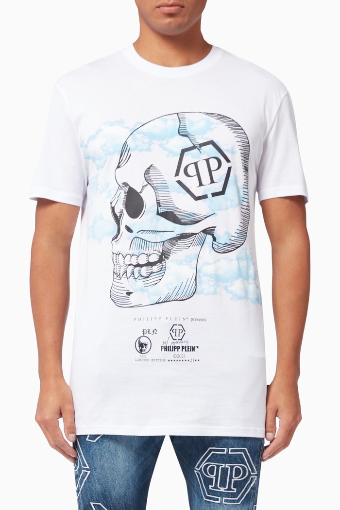 

Clouds Print T-shirt in Cotton, White