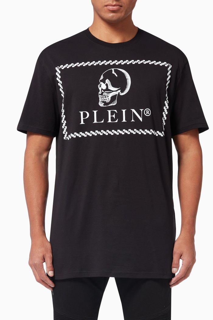 

Outline Skull Print T-shirt in Cotton, Black