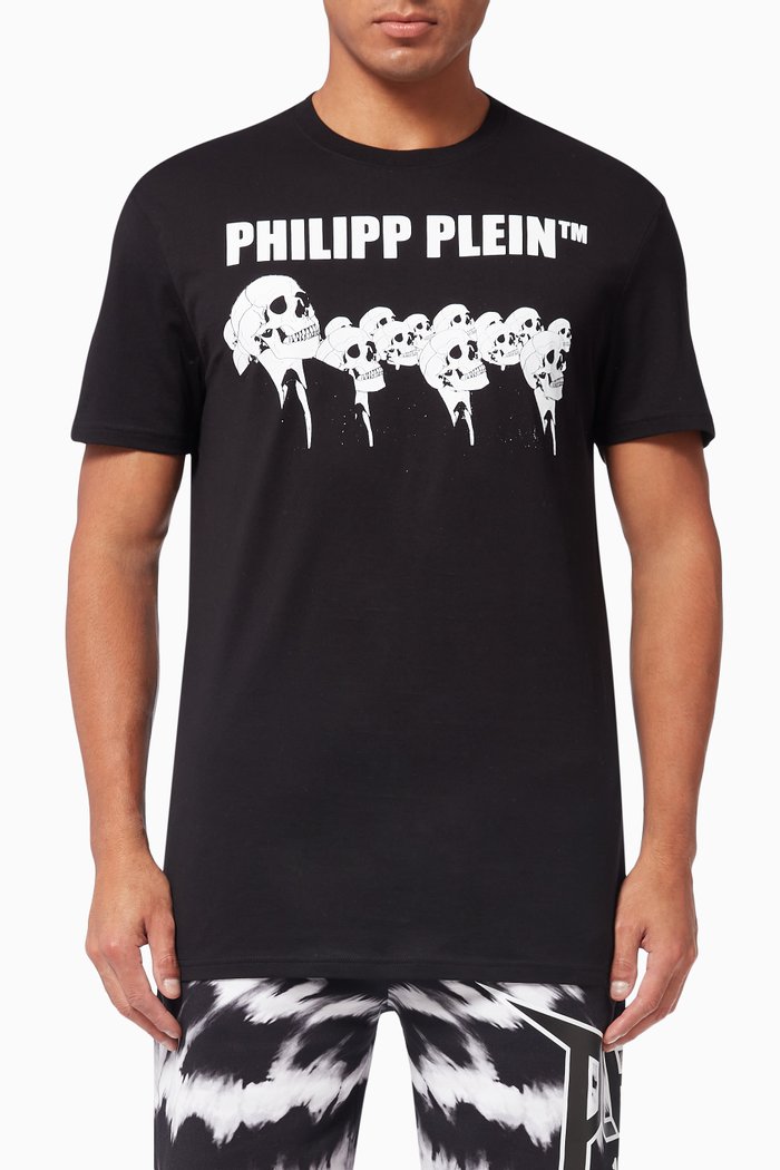 Skull Print T-shirt in Cotton, Black