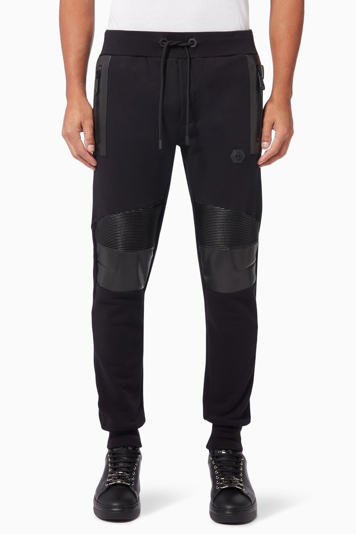 

Iconic Plein Jogging Trousers with Leather Inserts, Black