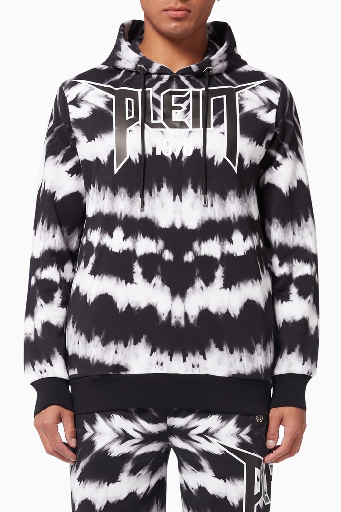 

Tie-dye Logo Print Hooded Sweatshirt in Cotton, Black