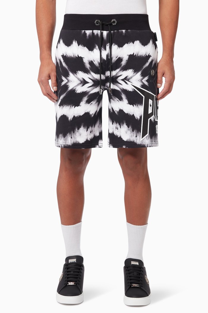 

Tie-dye Jogging Shorts in Cotton, Black