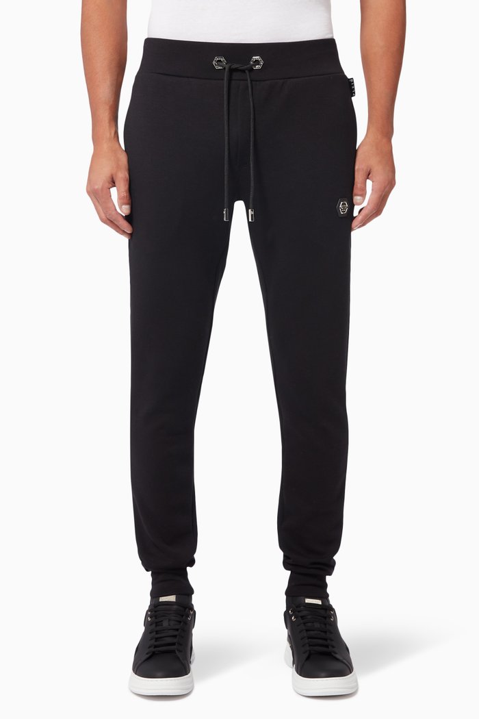 

Contrast Skull Jogging Trousers in Cotton, Black