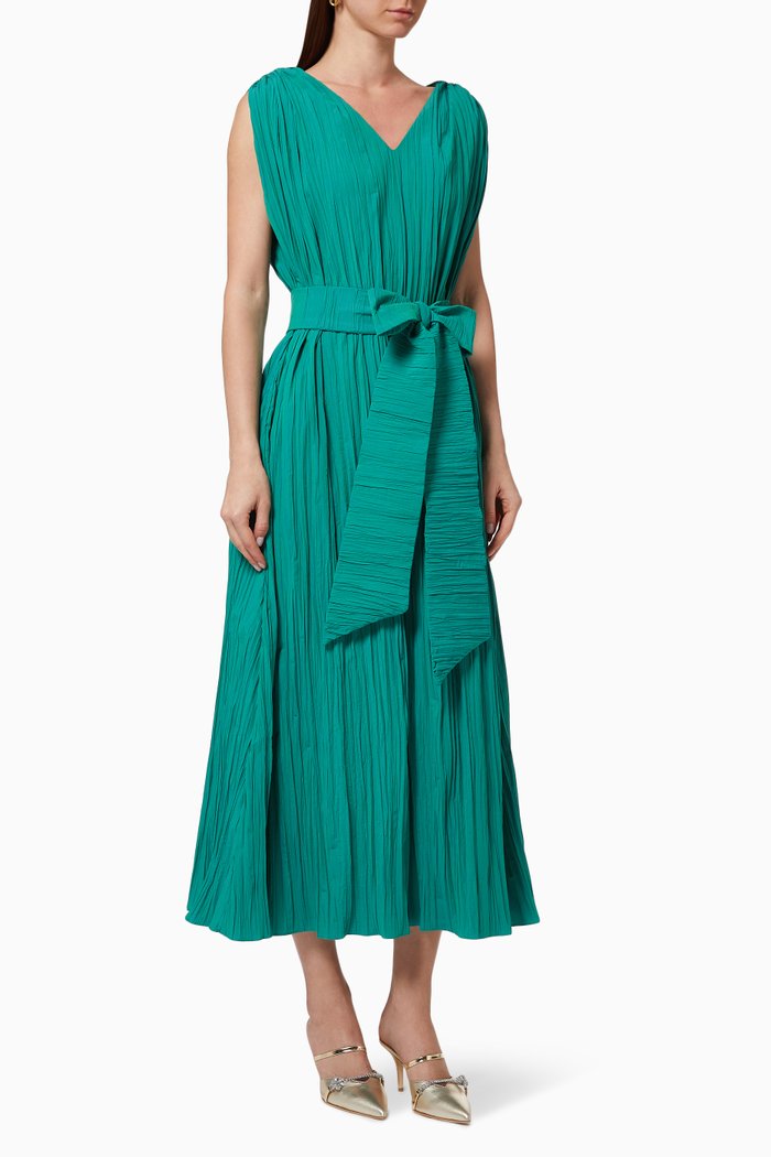 Crinkle Belted Dress, Green