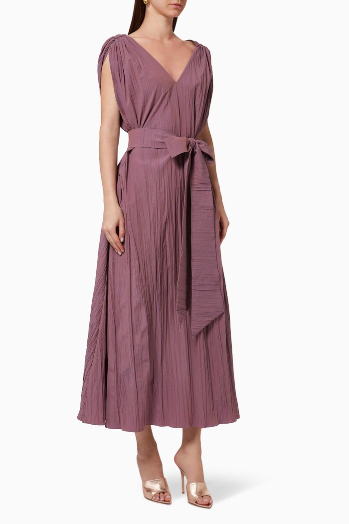 

Crinkle Belted Dress, Purple