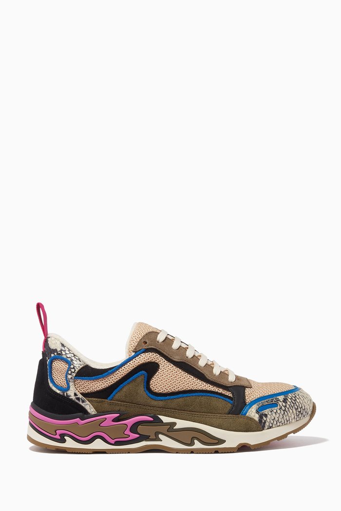 

Flame Sneakers in Mixed Leather, Blue
