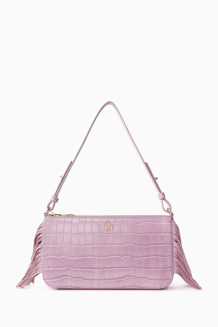 

Baguette Bag in Embossed Leather, Pink