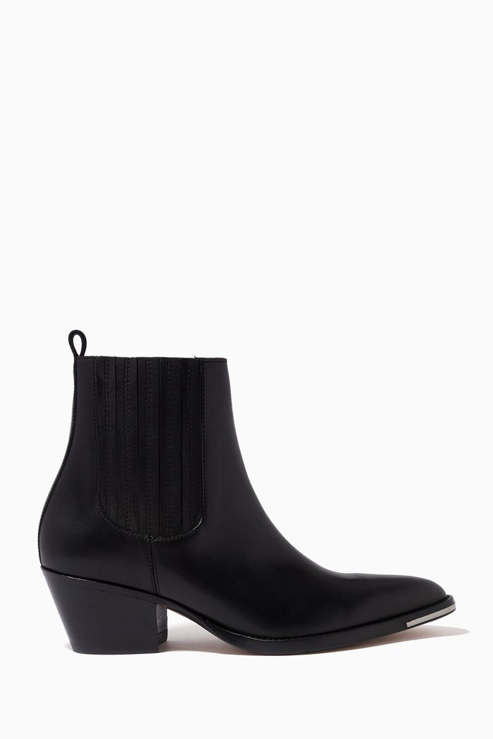

Western Style Ankle Boots in Leather, Black