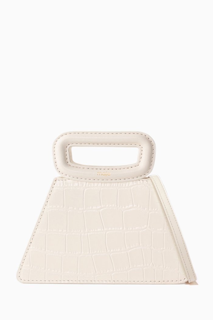 

Pyramid Bag with Embossed Leather Handle, White