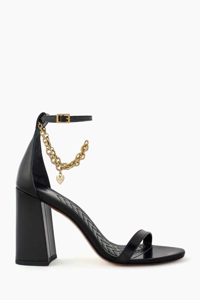 

Fever High Heel Sandals with Gold-tone Chain in Leather, Black