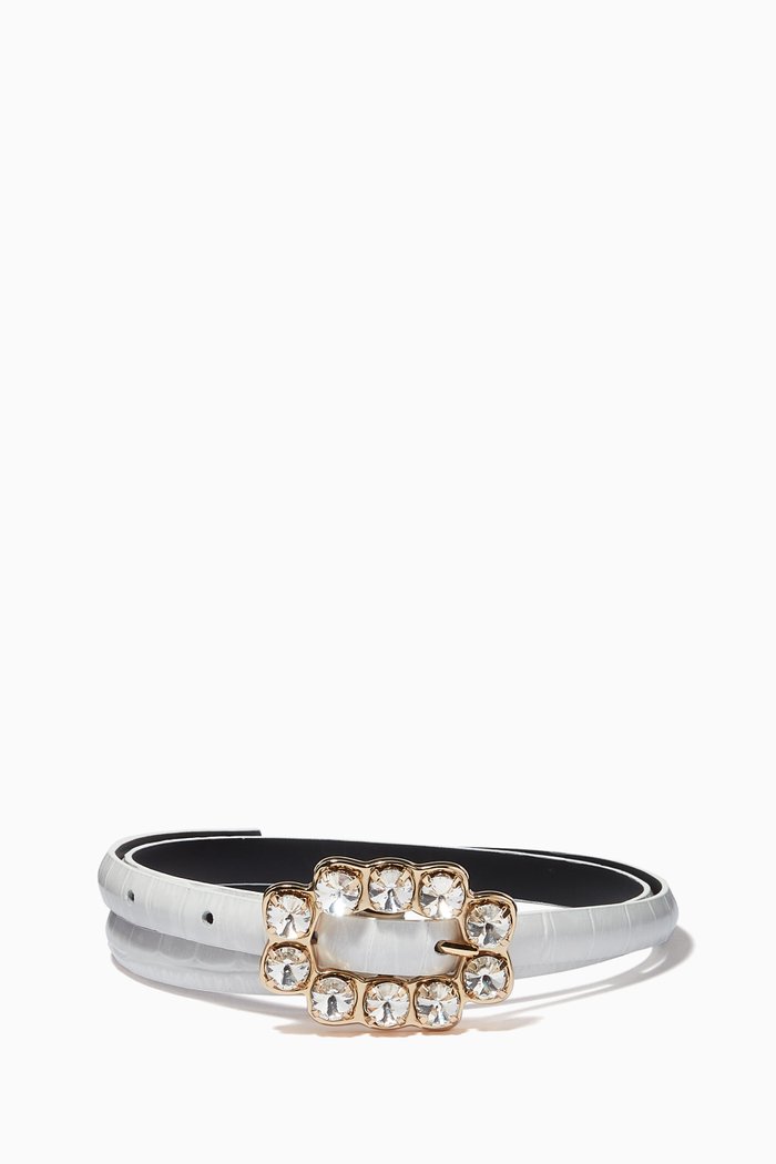 

Narrow Belt in Croc-embossed Leather, White