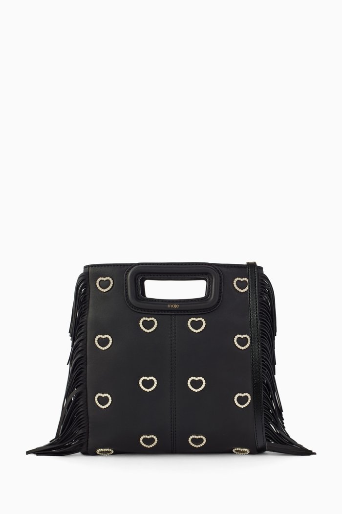 

M bag with Rhinestones Heart in Leather, Black