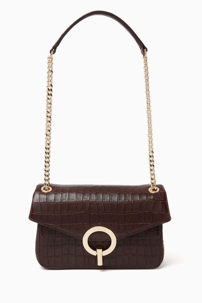 

Yza Small Bag in Croc-embossed Leather, Brown