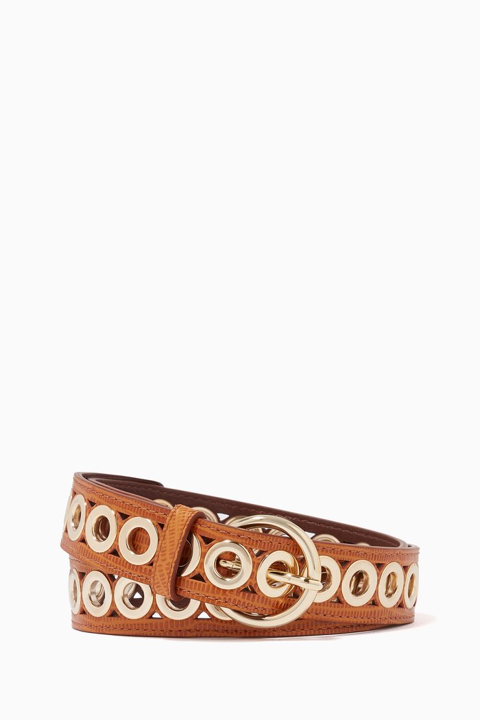 

Eyelet Belt in Lizard-embossed Leather, Brown