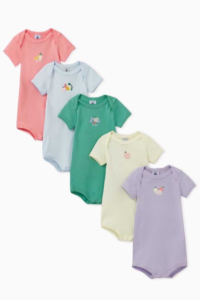 Fruit Cotton Bodysuit, Set of 5, Multicolour