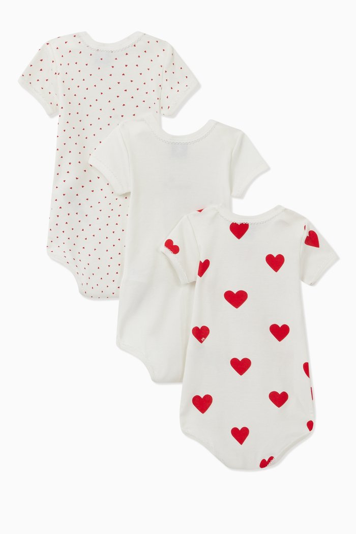 

Hearts Cotton Bodysuit, Set of 3, Multicolour
