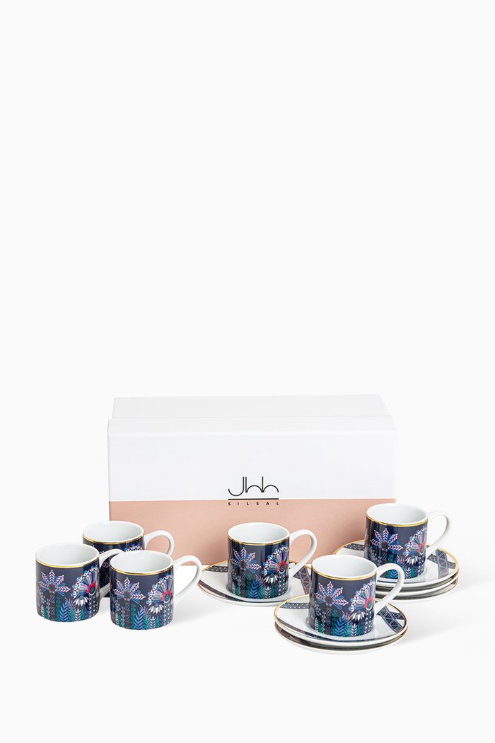

Tala Espresso Cups & Saucers in Porcelain, Set of 6, Multicolour