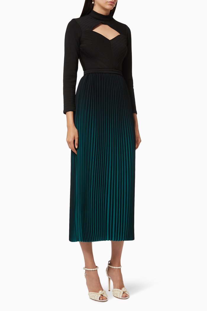 

Two Tone Dress with Pleats, Green