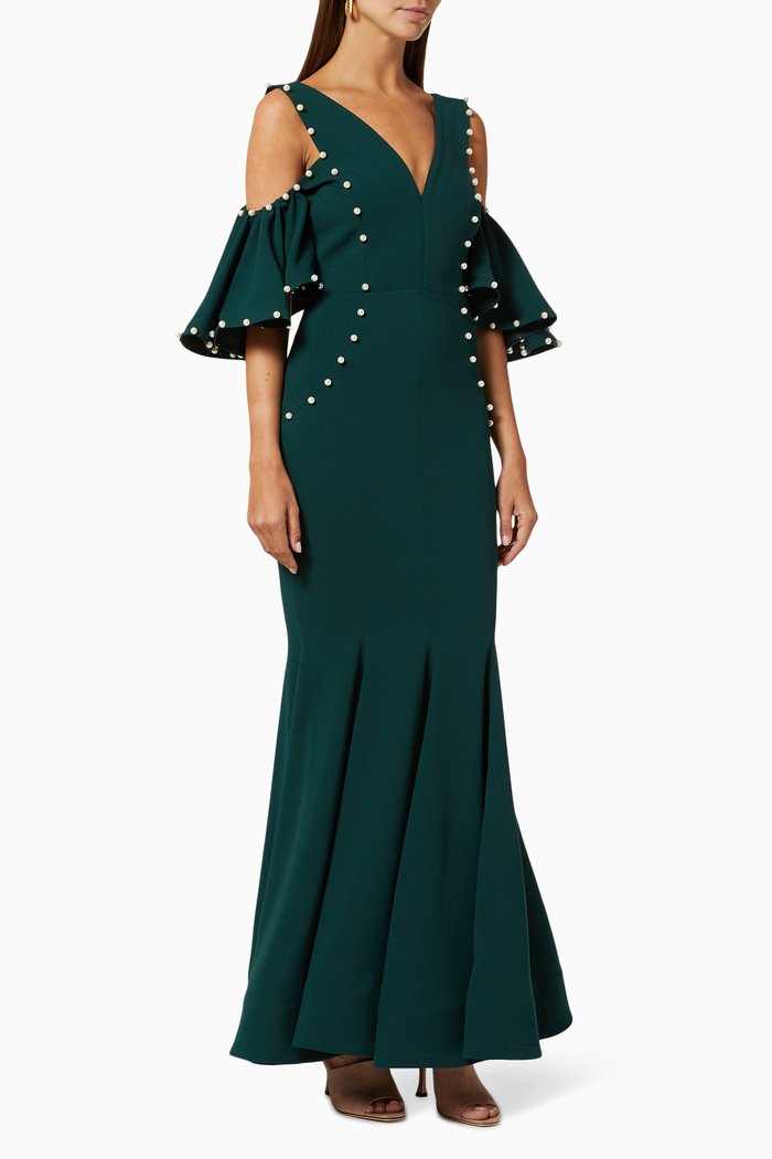 

Bardot Dress with Pearl Embellishment, Green