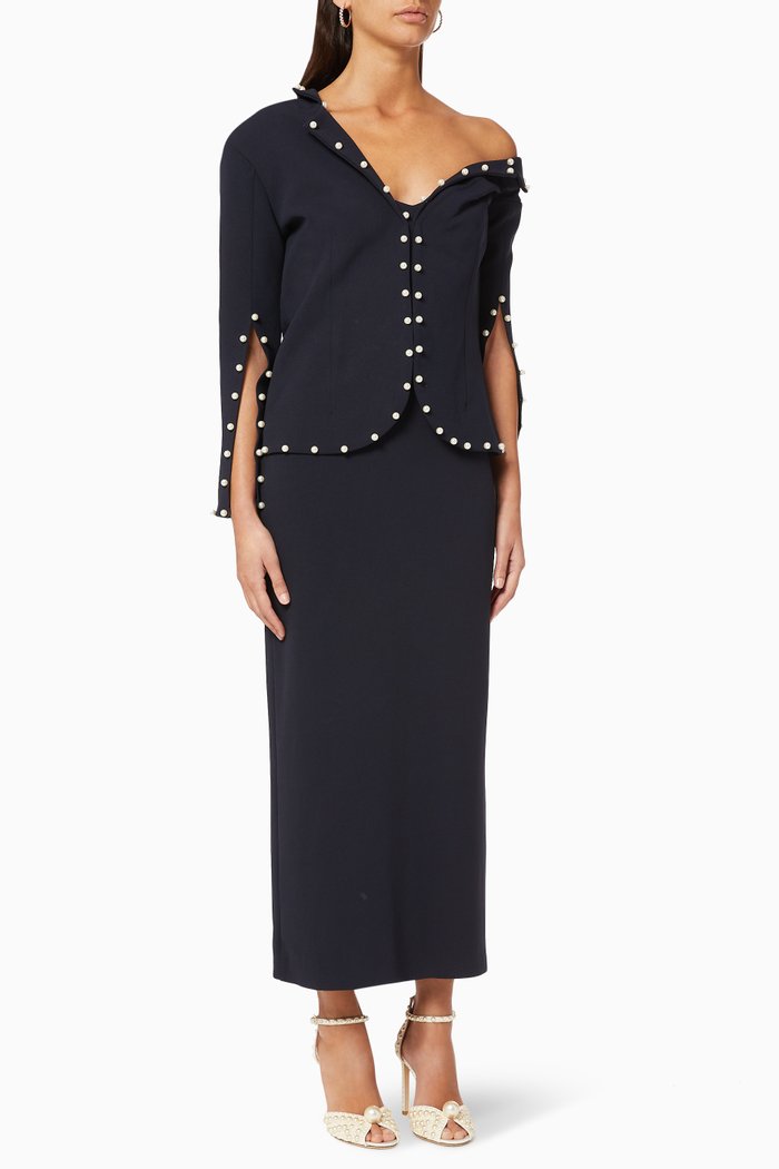 

Layered Dress with Pearl Trim, Blue
