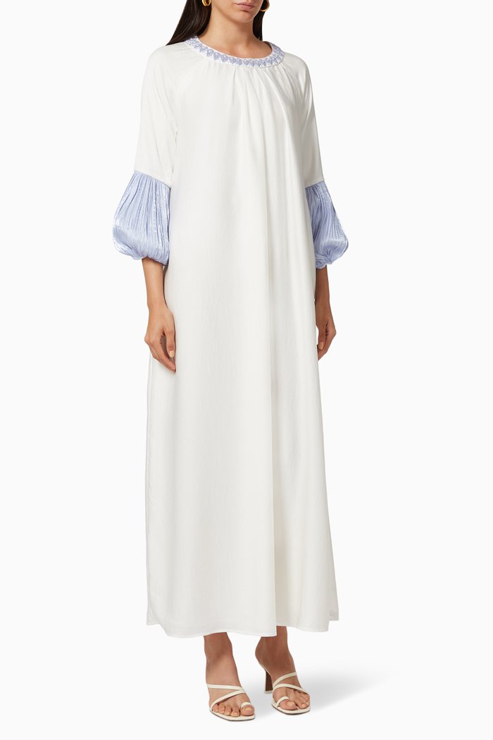 

Kaftan with French Knots Embroidery, Neutral