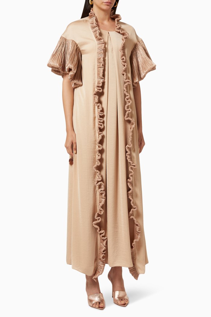 

Frill Kaftan & Dress Set with Hand Embroidery, Brown