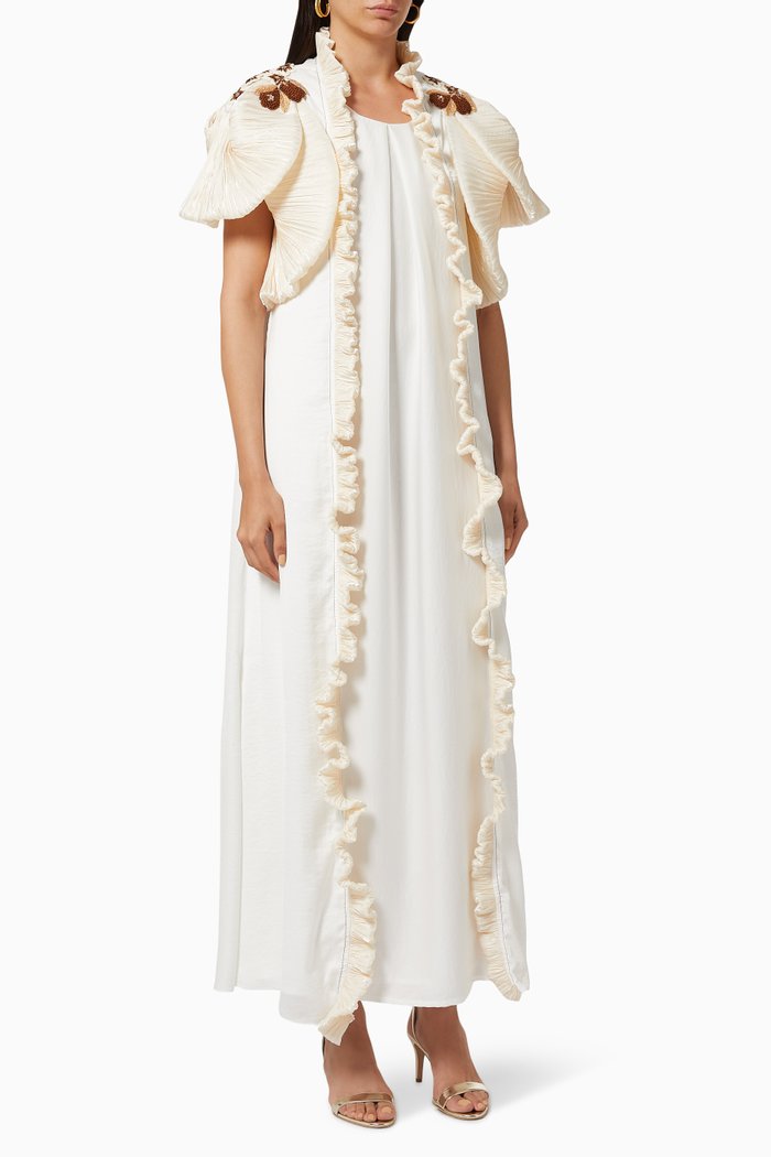 

Kaftan & Dress with Floral Embroidery, Neutral