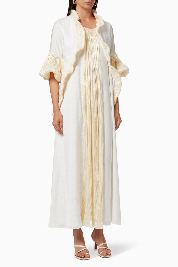

Short Kaftan & Dress Set with Pleated Frills, Neutral