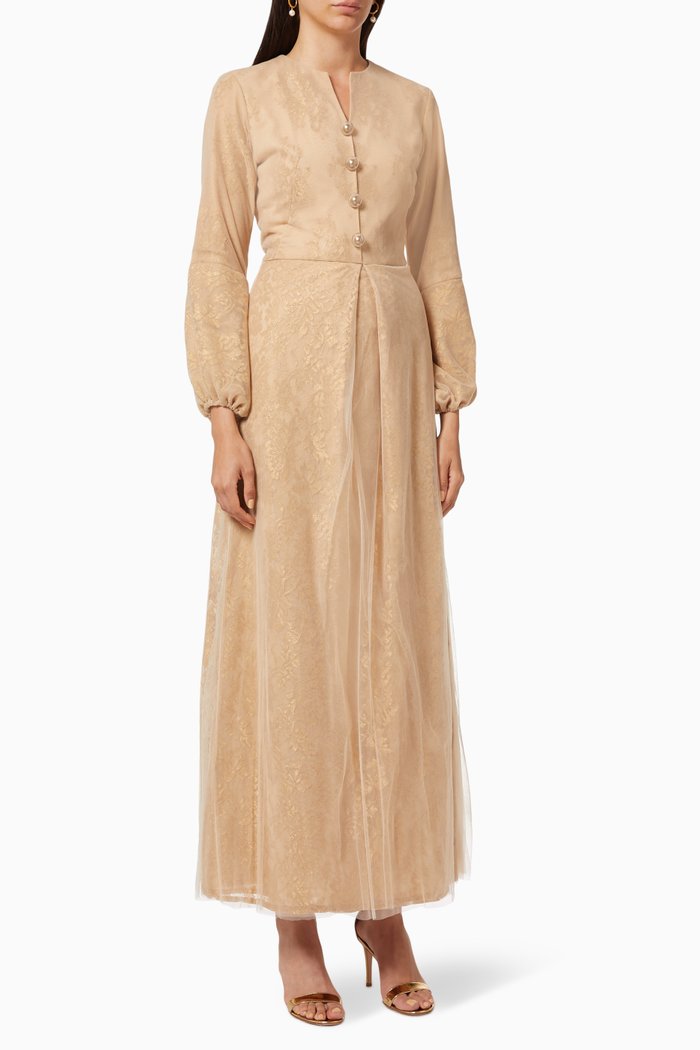 

Metallic Dress with Pleats, Neutral