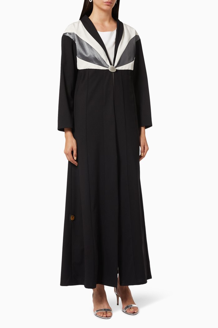 Colour Block Abaya Set, Black