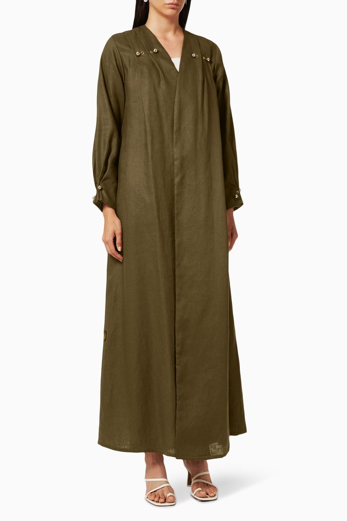 

Pleated Abaya Set in Linen, Green