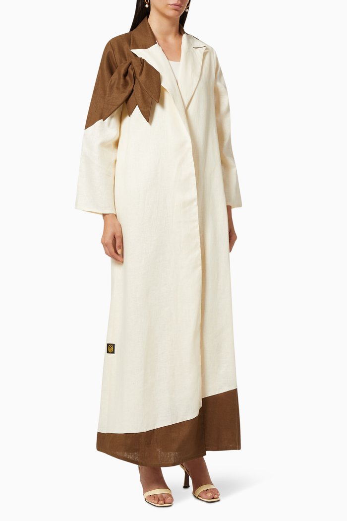 

Bow Abaya Set in Linen, Neutral
