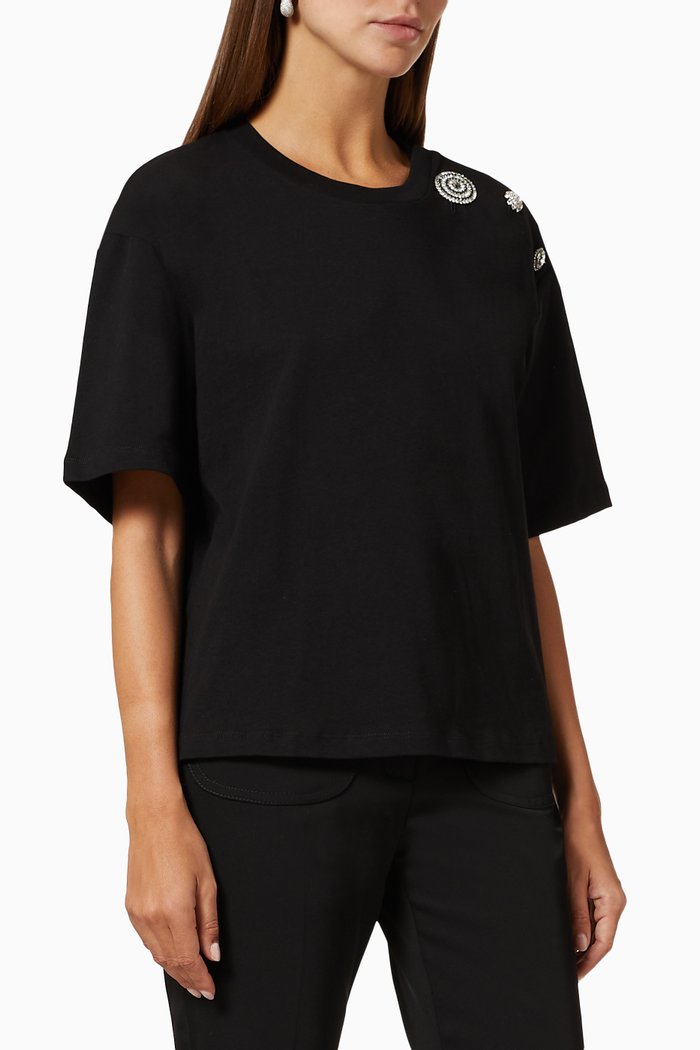 

Darsena T-shirt with Jewel Buttons in Cotton, Black