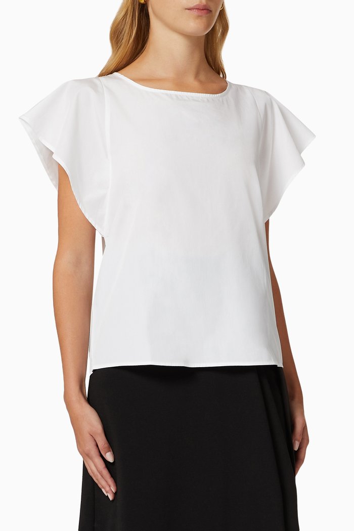

Polo Blouse with Bow Back in Cotton Poplin, White