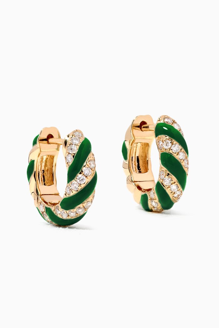 

Mademoiselle Diamond Hoops with Enamel in 9kt Yellow Gold, Green